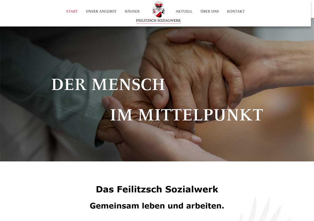 Bildschirmfoto des oberen Teils der neuen Website des Feilitzsch Sozialwerks