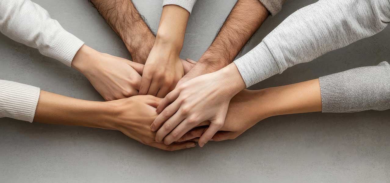 Partner: viele Hände, die gemeinsam übereinandergreifen