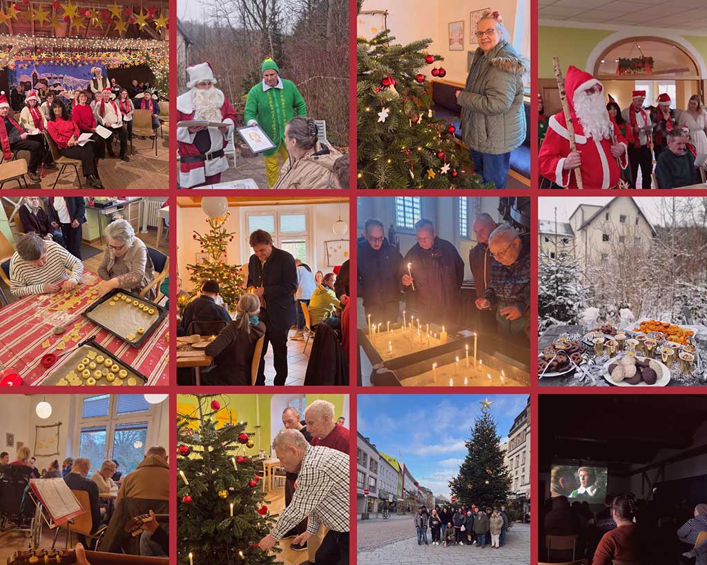 Collage aus Bildern der unterschiedlichen Vorweihnachtsaktivitäten (Backen, Weihnachstmärkte, Weihnachsfseier, Kinoabend usw.)